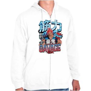 Brisco Brands Kanji Street Fighter Savage Akuma Zip Hoodie Sweatshirt Men(White)