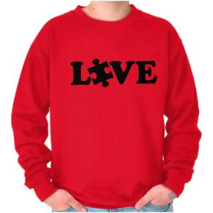 Brisco Brands Love Autism Awareness Puzzle Piece Sweatshirt for Men or Women(Red)