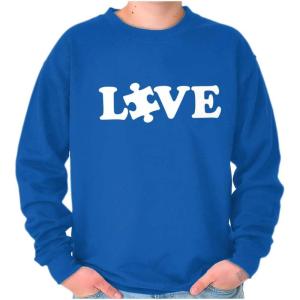 Brisco Brands Love Autism Awareness Puzzle Piece Sweatshirt for Men or Women(Royal)