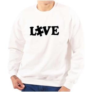 Brisco Brands Love Autism Awareness Puzzle Piece Sweatshirt for Men or Women(White)