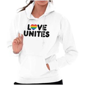 Brisco Brands Love Unites Gay Pride Rainbow Heart Hoodie Sweatshirt Women(White)