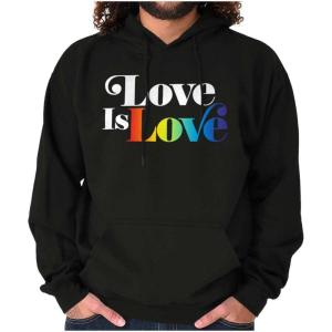 Brisco Brands Love is Love LGBT Gay Pride Rainbow Hoodie Sweatshirt Women Men(Black)