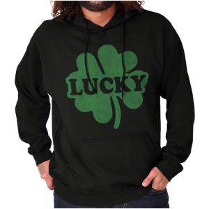 Brisco Brands Lucky 4 Leaf Clover St Patrick’s Day Hoodie Sweatshirt Women Men(Black)