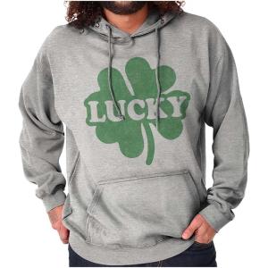 Brisco Brands Lucky 4 Leaf Clover St Patrick’s Day Hoodie Sweatshirt Women Men(Sport Grey)