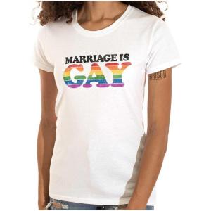 Brisco Brands Marriage is Gay LGBTQ Rights Pride Womens Slim Fit Graphic Tee(White)