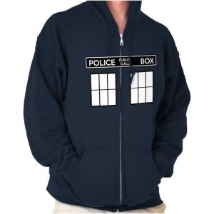 Brisco Brands Police Box Doc Cyber Men Time Travel Zip Up Hoodie Mens Womens