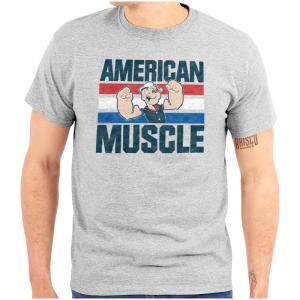 Brisco Brands Popeye The Sailor American Muscle Mens Graphic T Shirt Tees(Sport Grey)