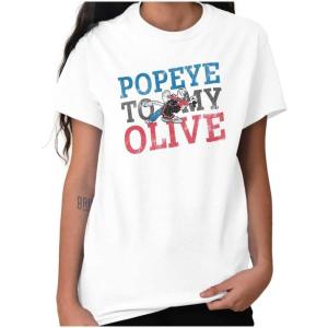 Brisco Brands Popeye to My Olive OYL Cute Couple Womens Graphic T Shirt Tees(White)
