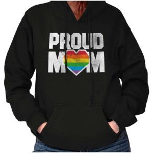 Brisco Brands Proud Mom Mother Gay Pride LGBTQ Ally Hoodie Sweatshirt Women(Black)