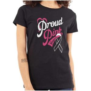 Brisco Brands Proud Pink Breast Cancer Supporter Womens Slim Fit Graphic Tee(Black)