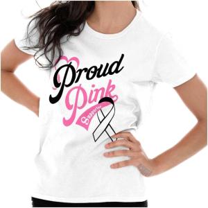 Brisco Brands Proud Pink Breast Cancer Supporter Womens Slim Fit Graphic Tee(White)