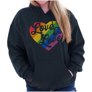 Brisco Brands Retro Love Is Love Gay Pride Rainbow Hoodie Sweatshirt Women(Navy)