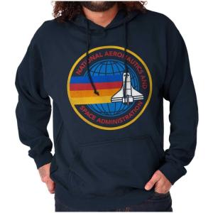 Brisco Brands Retro NASA Space Shuttle Rainbow Hoodie Sweatshirt Women Men(Navy)
