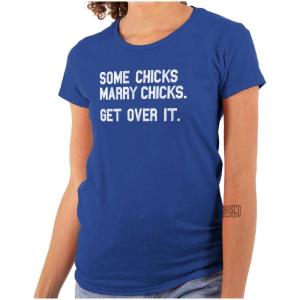 Brisco Brands Some Chicks Marry LGBTQ Lesbian Pride Womens Slim Fit Graphic Tee(Royal)
