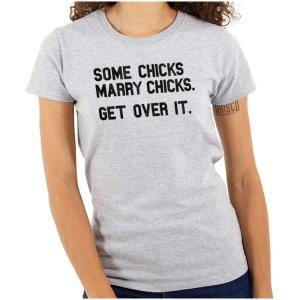 Brisco Brands Some Chicks Marry LGBTQ Lesbian Pride Womens Slim Fit Graphic Tee(Sport Grey)