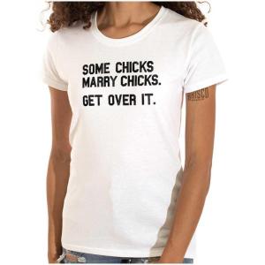 Brisco Brands Some Chicks Marry LGBTQ Lesbian Pride Womens Slim Fit Graphic Tee(White)