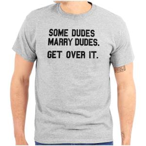 Brisco Brands Some Dudes Get Married LGBTQ Pride Mens Graphic T Shirt Tees(Sport Grey)