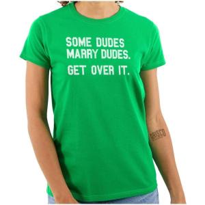Brisco Brands Some Dudes Get Married LGBTQ Pride Womens Slim Fit Graphic Tee(Irish Green)
