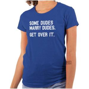 Brisco Brands Some Dudes Get Married LGBTQ Pride Womens Slim Fit Graphic Tee(Royal)