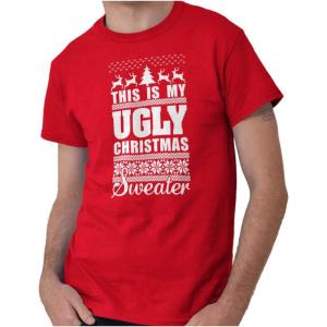 Brisco Brands This is My Ugly Christmas Sweater Graphic T Shirt Men or Women(Red)