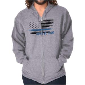 Brisco Brands United We Stand Blue Live Matter Flag Zip Up Hoodie Mens Womens(Sport Grey)