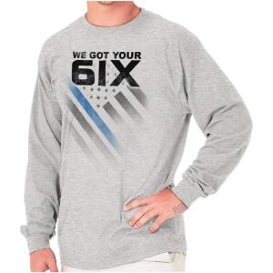 Brisco Brands We Got Your Six Blue Line USA Flag Long Sleeve Tshirt Men Women(Sport Grey)