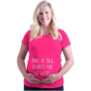 Brisco Brands Womens Maternity Bake at 98.6 Degrees for 40 Weeks T Shirt Tee(Hot Pink)