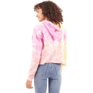 Brisco Brands Womens Tie Dye Crop Hoodie Colorful Cloud Fleece Drawstring Hooded Pullover Sweatshirt(Lemon Raspberry)