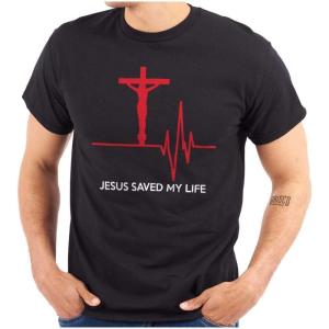 Christian Strong Jesus Saved My Life Crucifix Graphic T Shirt Men or Women(Black)
