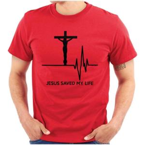 Christian Strong Jesus Saved My Life Crucifix Graphic T Shirt Men or Women(Red)