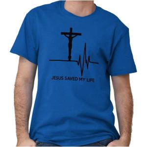 Christian Strong Jesus Saved My Life Crucifix Graphic T Shirt Men or Women(Royal)