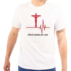 Christian Strong Jesus Saved My Life Crucifix Graphic T Shirt Men or Women(White)