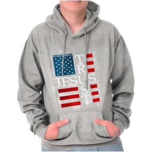 Christian Strong Trust Jesus USA American Flag Cross Hoodie Sweatshirt Women Men(Sport Grey)