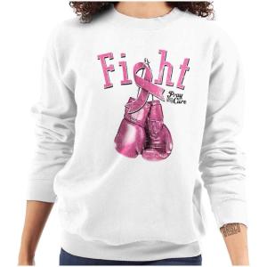 Classic Teaze Fight Boxing Breast Cancer Warrior Women Crewneck Sweatshirt(White)