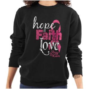 Classic Teaze Hope Faith Love Breast Cancer Support Women Crewneck Sweatshirt(Black)
