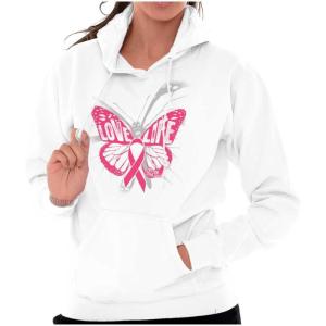 Classic Teaze Love Life Butterfly Breast Cancer Hoodie Sweatshirt Women(White)