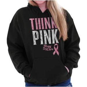 Classic Teaze Pink Ribbon Cure Breast Cancer Awareness Hoodie Sweatshirt Women(Black)