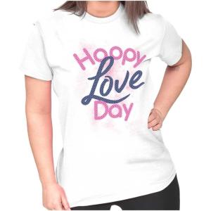 Happy Love Day Cute Valentines Womens Slim Fit Graphic Tee(White)