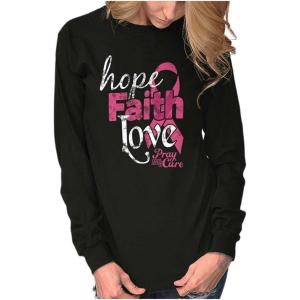 Hope Faith Love Breast Cancer Support Women’s Long Sleeve T Shirt(Black)