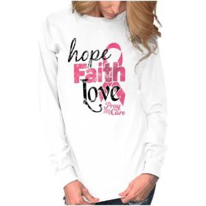Hope Faith Love Breast Cancer Support Women’s Long Sleeve T Shirt(White)