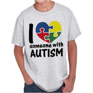 I Love Someone with Autism Puzzle Crewneck T Shirts Boy Girl(Ash Grey)