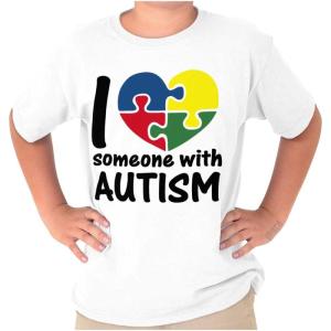 I Love Someone with Autism Puzzle Crewneck T Shirts Boy Girl(White)