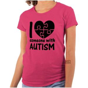 I Love Someone with Autism Puzzle Womens Slim Fit Graphic Tee(Heliconia)