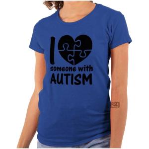 I Love Someone with Autism Puzzle Womens Slim Fit Graphic Tee(Royal)