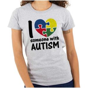 I Love Someone with Autism Puzzle Womens Slim Fit Graphic Tee(Sport Grey)