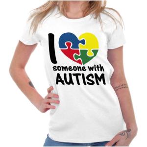 I Love Someone with Autism Puzzle Womens Slim Fit Graphic Tee(White)