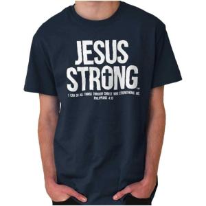 Jesus Strong Philippians 4:13 Bible Graphic T Shirt Men or Women(Navy)