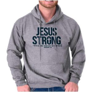 Jesus Strong Philippians 4:13 Bible Hoodie Sweatshirt Women Men(Ash Grey)