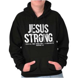 Jesus Strong Philippians 4:13 Bible Hoodie Sweatshirt Women Men(Black)