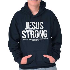 Jesus Strong Philippians 4:13 Bible Hoodie Sweatshirt Women Men(Navy)